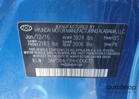 2017 Hyundai Elantra Limited из США, поврежденный, VIN 5NPD84LFXHH006677